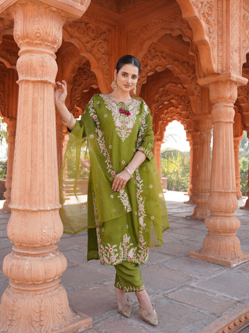 Charming Olive Ready to Wear Dress Geetha Creation